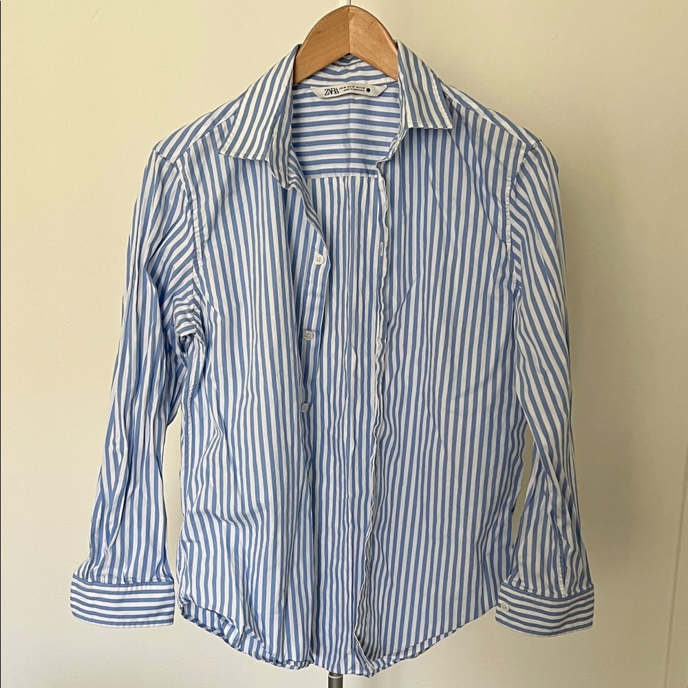Zara Classic Blue and White Striped Blouse